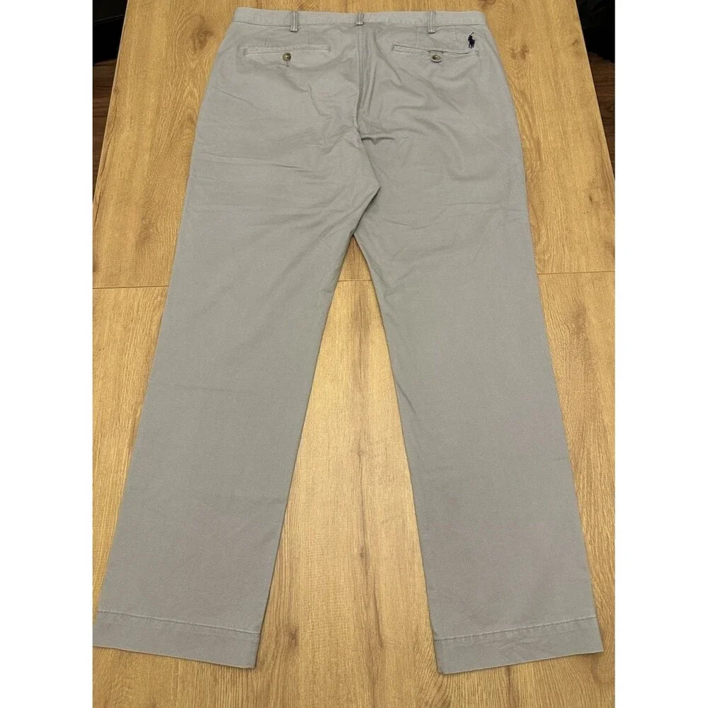 Polo Ralph Lauren Pants Mens 38x32 Gray Stretch Slim Fit Dress Chinos Flat Front